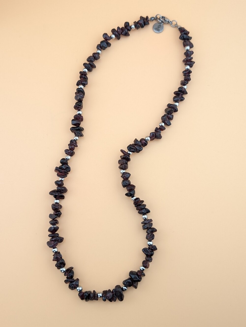 NWT Genuine Garnet Chip Beaded Necklace Silver Accents Boho